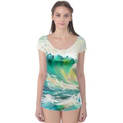 Ai Generated Waves Ocean Sea Tsunami Nautical Art Boyleg Leotard  by Ravend