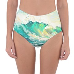 Ai Generated Waves Ocean Sea Tsunami Nautical Art Reversible High-waist Bikini Bottoms by Ravend