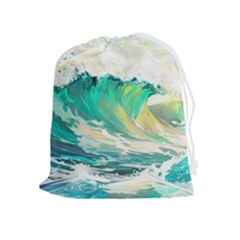 Ai Generated Waves Ocean Sea Tsunami Nautical Art Drawstring Pouch (xl) by Ravend