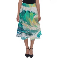 Ai Generated Waves Ocean Sea Tsunami Nautical Art Perfect Length Midi Skirt by Ravend