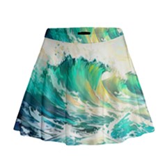 Ai Generated Waves Ocean Sea Tsunami Nautical Art Mini Flare Skirt by Ravend