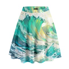 Ai Generated Waves Ocean Sea Tsunami Nautical Art High Waist Skirt by Ravend