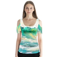 Ai Generated Waves Ocean Sea Tsunami Nautical Art Butterfly Sleeve Cutout Tee 