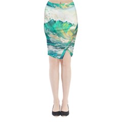 Ai Generated Waves Ocean Sea Tsunami Nautical Art Midi Wrap Pencil Skirt by Ravend