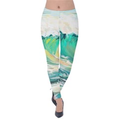 Ai Generated Waves Ocean Sea Tsunami Nautical Art Velvet Leggings by Ravend