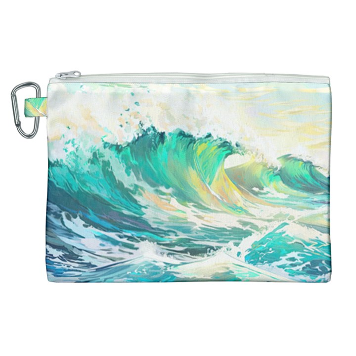 Ai Generated Waves Ocean Sea Tsunami Nautical Art Canvas Cosmetic Bag (XL)