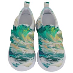 Ai Generated Waves Ocean Sea Tsunami Nautical Art Kids  Velcro No Lace Shoes by Ravend