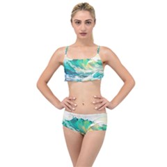 Ai Generated Waves Ocean Sea Tsunami Nautical Art Layered Top Bikini Set