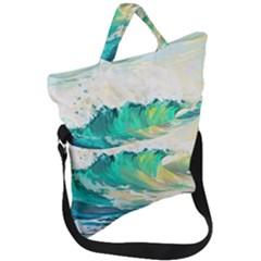 Ai Generated Waves Ocean Sea Tsunami Nautical Art Fold Over Handle Tote Bag by Ravend