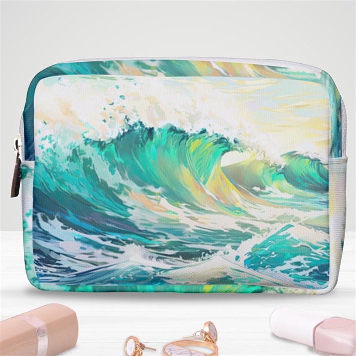 Ai Generated Waves Ocean Sea Tsunami Nautical Art Make Up Pouch (Medium)