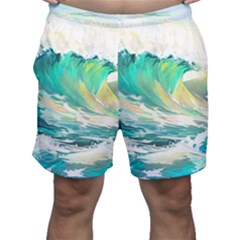 Ai Generated Waves Ocean Sea Tsunami Nautical Art Men s Shorts by Ravend