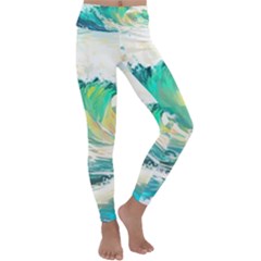 Ai Generated Waves Ocean Sea Tsunami Nautical Art Kids  Lightweight Velour Classic Yoga Leggings by Ravend