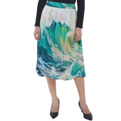 Ai Generated Waves Ocean Sea Tsunami Nautical Art Classic Velour Midi Skirt  by Ravend