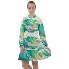 Ai Generated Waves Ocean Sea Tsunami Nautical Art All Frills Chiffon Dress by Ravend