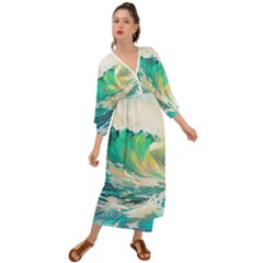 Ai Generated Waves Ocean Sea Tsunami Nautical Art Grecian Style  Maxi Dress by Ravend