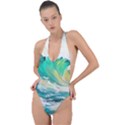 Ai Generated Waves Ocean Sea Tsunami Nautical Art Backless Halter One Piece Swimsuit View1