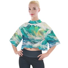 Ai Generated Waves Ocean Sea Tsunami Nautical Art Mock Neck Tee by Ravend