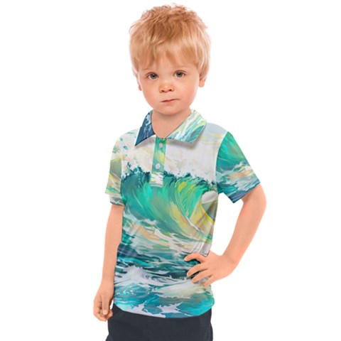 Ai Generated Waves Ocean Sea Tsunami Nautical Art Kids  Polo Tee by Ravend