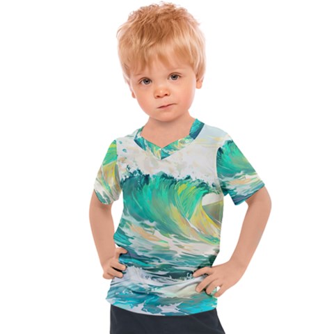 Ai Generated Waves Ocean Sea Tsunami Nautical Art Kids  Sports Tee by Ravend