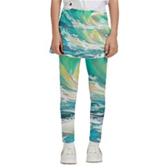 Ai Generated Waves Ocean Sea Tsunami Nautical Art Kids  Skirted Pants by Ravend