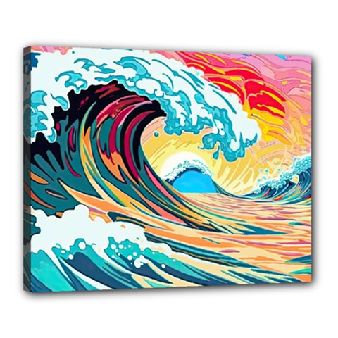 Ai Generated Waves Ocean Sea Tsunami Nautical Arts Canvas 20  X 16  (stretched) by Ravend