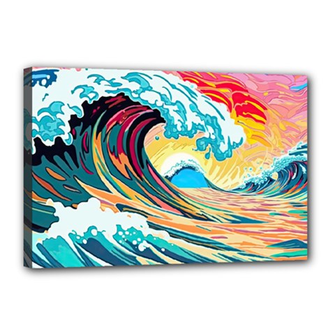 Ai Generated Waves Ocean Sea Tsunami Nautical Arts Canvas 18  X 12  (stretched) by Ravend