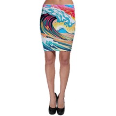 Ai Generated Waves Ocean Sea Tsunami Nautical Arts Bodycon Skirt by Ravend