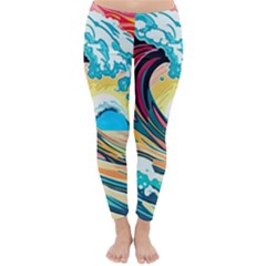 Ai Generated Waves Ocean Sea Tsunami Nautical Arts Classic Winter Leggings by Ravend