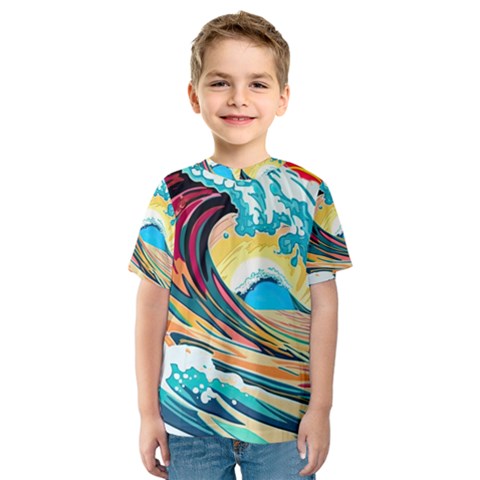 Ai Generated Waves Ocean Sea Tsunami Nautical Arts Kids  Sport Mesh Tee by Ravend