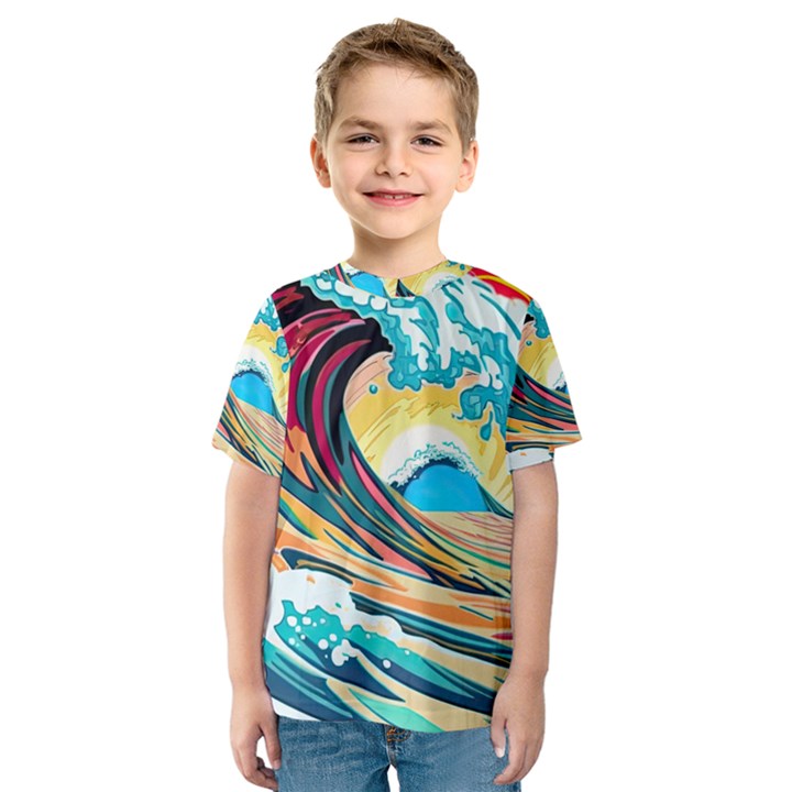 Ai Generated Waves Ocean Sea Tsunami Nautical Arts Kids  Sport Mesh Tee