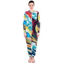 Ai Generated Waves Ocean Sea Tsunami Nautical Arts Onepiece Jumpsuit (ladies) by Ravend