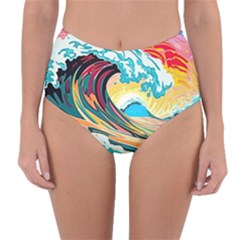 Ai Generated Waves Ocean Sea Tsunami Nautical Arts Reversible High-waist Bikini Bottoms by Ravend