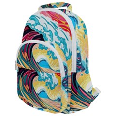 Ai Generated Waves Ocean Sea Tsunami Nautical Arts Rounded Multi Pocket Backpack by Ravend