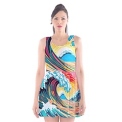 Ai Generated Waves Ocean Sea Tsunami Nautical Arts Scoop Neck Skater Dress by Ravend