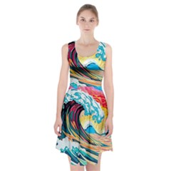 Ai Generated Waves Ocean Sea Tsunami Nautical Arts Racerback Midi Dress by Ravend