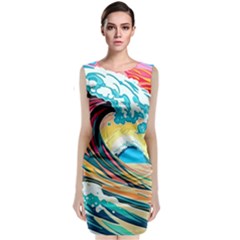 Ai Generated Waves Ocean Sea Tsunami Nautical Arts Sleeveless Velvet Midi Dress by Ravend