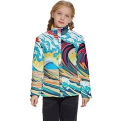 Ai Generated Waves Ocean Sea Tsunami Nautical Arts Kids  Puffer Bubble Jacket Coat by Ravend