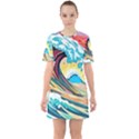 Ai Generated Waves Ocean Sea Tsunami Nautical Arts Sixties Short Sleeve Mini Dress View1