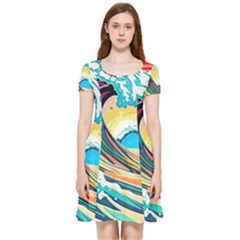 Ai Generated Waves Ocean Sea Tsunami Nautical Arts Inside Out Cap Sleeve Dress by Ravend