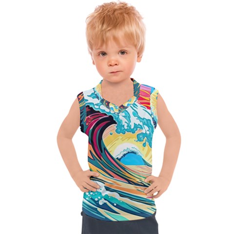 Ai Generated Waves Ocean Sea Tsunami Nautical Arts Kids  Sport Tank Top by Ravend