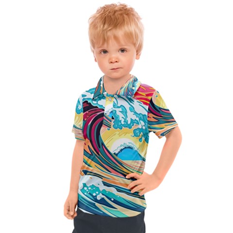 Ai Generated Waves Ocean Sea Tsunami Nautical Arts Kids  Polo Tee by Ravend