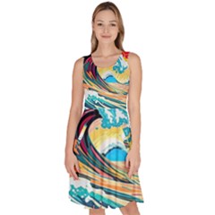 Ai Generated Waves Ocean Sea Tsunami Nautical Arts Knee Length Skater Dress With Pockets by Ravend