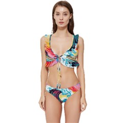 Ai Generated Waves Ocean Sea Tsunami Nautical Arts Low Cut Ruffle Edge Bikini Set by Ravend