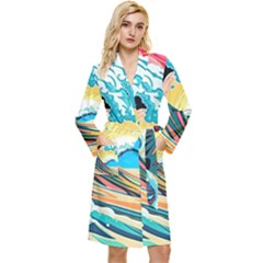 Ai Generated Waves Ocean Sea Tsunami Nautical Arts Long Sleeve Velvet Robe by Ravend