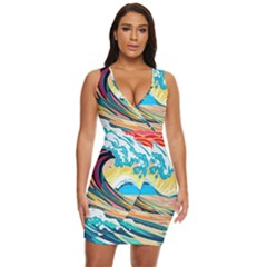 Ai Generated Waves Ocean Sea Tsunami Nautical Arts Draped Bodycon Dress by Ravend