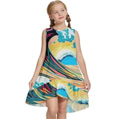 Ai Generated Waves Ocean Sea Tsunami Nautical Arts Kids  Frill Swing Dress by Ravend