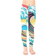 Ai Generated Waves Ocean Sea Tsunami Nautical Arts Kids  Classic Winter Leggings by Ravend