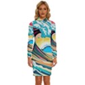 Ai Generated Waves Ocean Sea Tsunami Nautical Arts Long Sleeve Shirt Collar Bodycon Dress View1