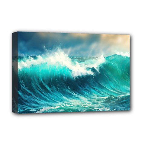 Ai Generated Waves Ocean Sea Tsunami Nautical Painting Deluxe Canvas 18  X 12  (stretched) by Ravend