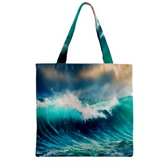 Ai Generated Waves Ocean Sea Tsunami Nautical Painting Zipper Grocery Tote Bag by Ravend